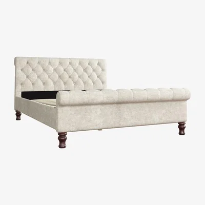 The Range Violetta Velvet Double Bed - Cream