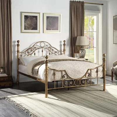 The Range Letchworth Victorian Style Antique Brass Metal Bed Frame - Antique Brass / Double