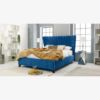 The Range Dura Plush 4 Inch Solid Thick Bed Frame With Winged Headboard - Blue / Double