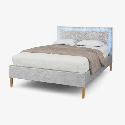 The Range Ludlow LED Silver Crushed Velvet Bed - Silver / Double