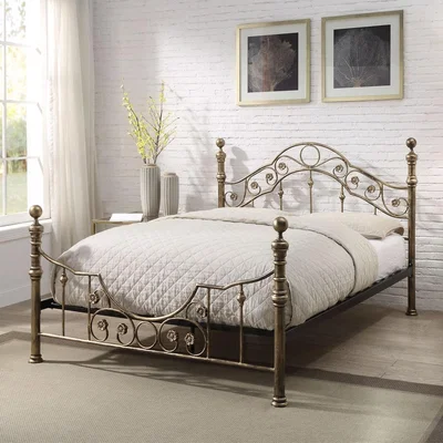 The Range Salcombe Antique Style Brushed Gold Metal Bed Frame - Yellow / Double