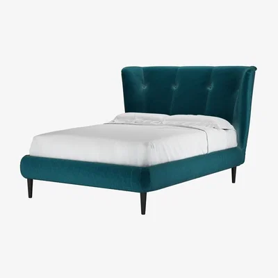 Sofa.com Perfectly Pristene Audrey Double Bed in Deep Turquoise Cotton Matt Velvet - sofa.com
