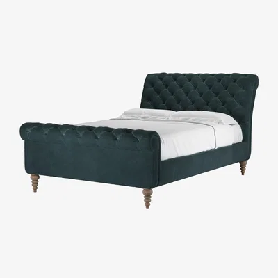 Sofa.com Knightsbridge Double Bed in Deep Forest Aquaclean Clever Velvet