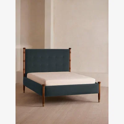 Soho Home Paolo Bed, Double, Velvet, Grey Blue