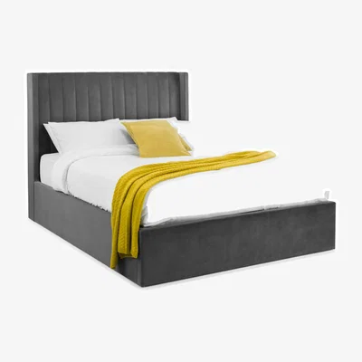 Teddy Beau Julain Bowen Double Storage Bed with Scalloped Headboard in Grey