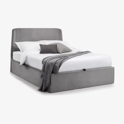 Teddy Beau Julain Bowen Frida Velvet Double Bed Frame in Grey