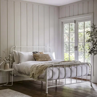 Woods Furniture Lamba Metal Bed - Ivory - Lamba Double Bed in Ivory