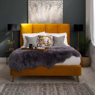 Woods Furniture Daisy Velvet Bed - Mustard Daisy Velvet Bed Double - Mustard