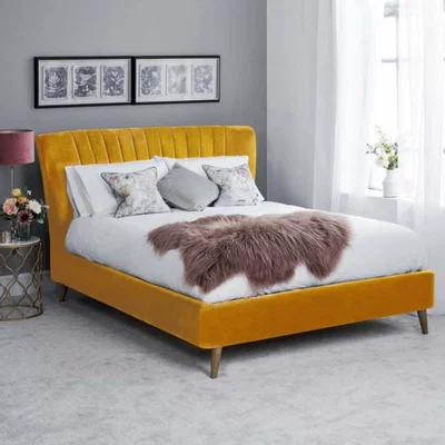 Woods Furniture Lucille Velvet Bed - Mustard Lucille Velvet Bed Double - Mustard