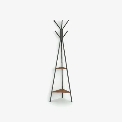 The Range Industrial Coat Rack Stand with 2 Shelves - Brown