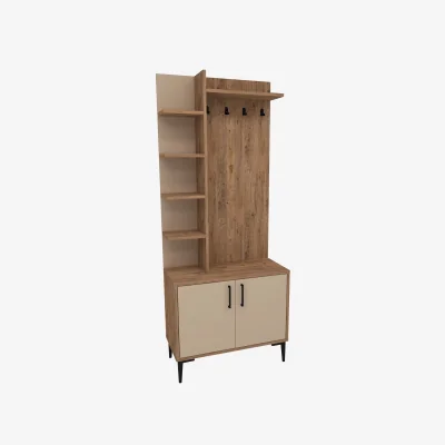 The Range Hall Stand Coat Rack with Shelves Lefteris - Atlantic Pine & Beige