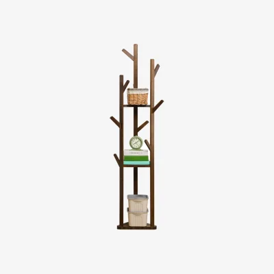 The Range Wooden Coat Rack Stand with Shelves - Dark Brown