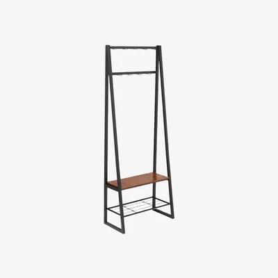 The Range Industrial Hall Tree Coat Rack Stand With 2 Shoe Storage Shelves - Brown