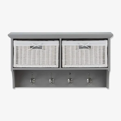 The Range Tetbury Wall Mounted Coat Rack with 2 White Baskets - Dove Grey