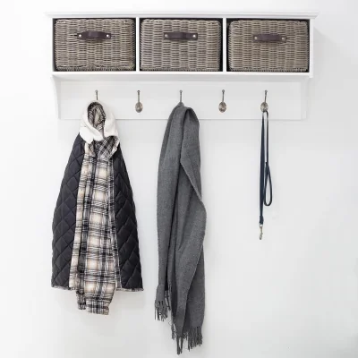 The Range Tetbury Large Coat Rack with 3 Durable Storage Baskets - White