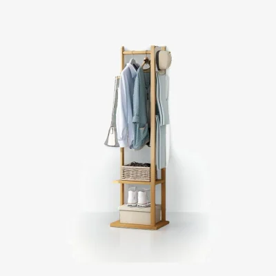 The Range Bamboo Coat Stand with Garment Shelf and Hanging Rail - Natural