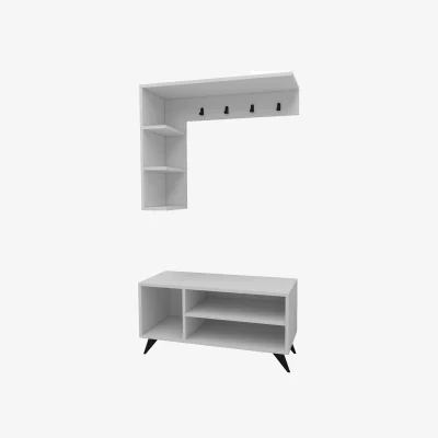 The Range Cassia Adjustable Height Coat Rack Shoe Storage, 4 Hooks, 6 Shelves, Seat Bench - White / 125 - 200 cm