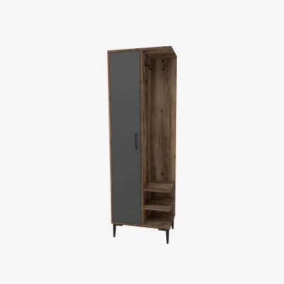 The Range Hall Stand Coat Rack with Cabinet and Shelves Leena - Light Walnut & Anthracite