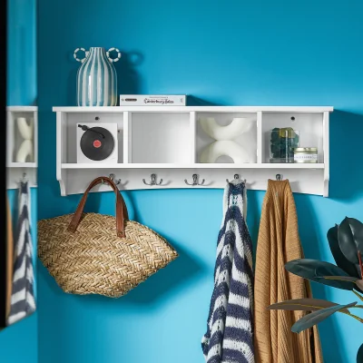 The Range Wall Storage Unit with 4 Compartments and 5 Hooks - White - White