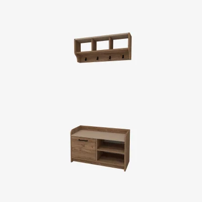 The Range Hall Stand, Coat Rack with Shelves Aurora - Atlantic Pine & Beige