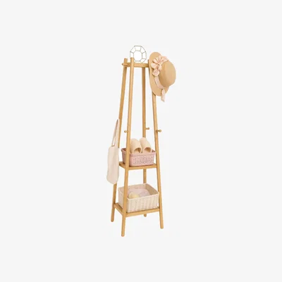 The Range Wooden Hallway Coat Rack Stand With 3 Shelves - Brown