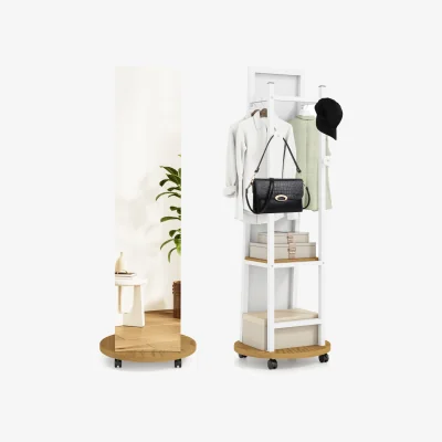 The Range Coat Rack with Full Length Mirror - Natural
