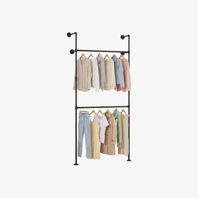 The Range Wall Mounted Industrial Pipe Garment Organizer - Black