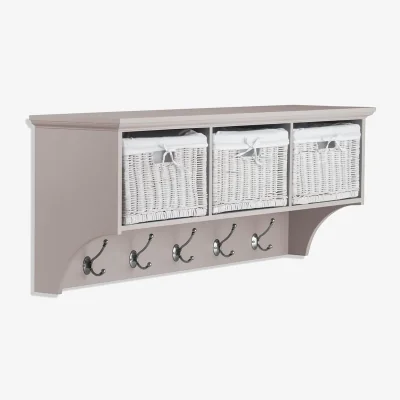 The Range Tetbury Wall Mounted Coat Rack with 3 White Baskets - Truffle