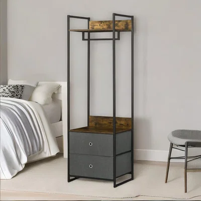 The Range Industrial Hall Tree Coat Rack With 2 Fabric Drawers - Brown