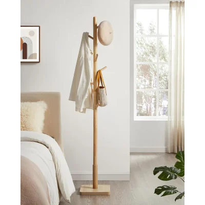 The Range Freestanding Wooden Coat Rack Stand with 8 Hooks, Entryway Clothes Hanging Tree - Natural Beige