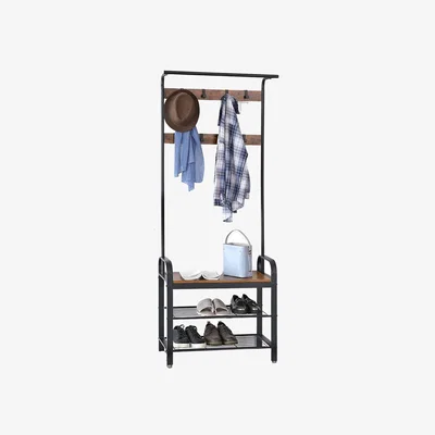 The Range 4-in-1 Design Coat Rack With Shoe Storage Bench - Rustic Brown
