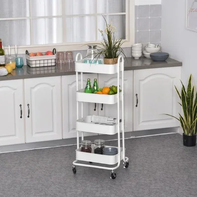 The Range 4 Tier Mobile Storage Serving Trolly  - White