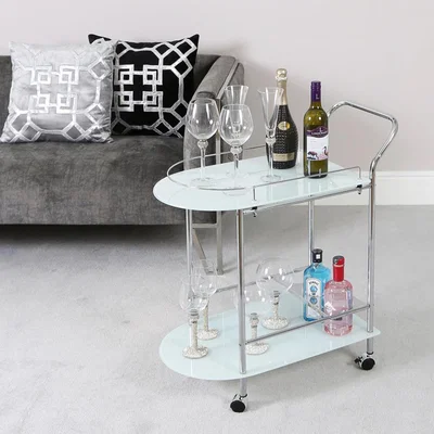 The Range 2 Tier White Glass Drinks Trolley Serving Cart - White
