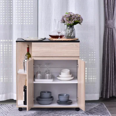 The Range Kitchen Storage Rolling Island  - Oak, Black
