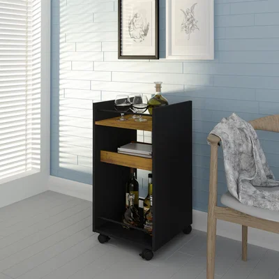 The Range Naples Serving Cart Side Table - Black Pine Effect - Black Pine