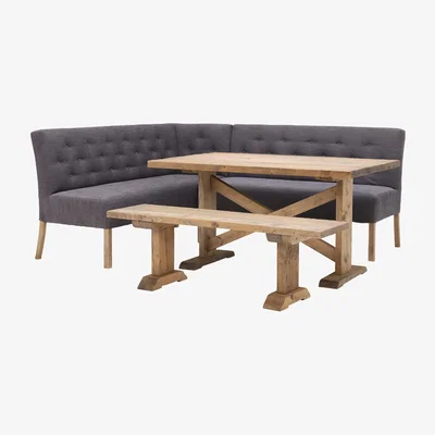 Barker and Stonehouse Left Hand Corner Dining Set With Table &amp; Bench - Grey With Reclaimed Wood - Barker &amp; Stonehouse