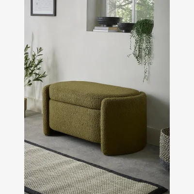 Cox and Cox Khaki Boucle Storage Bench