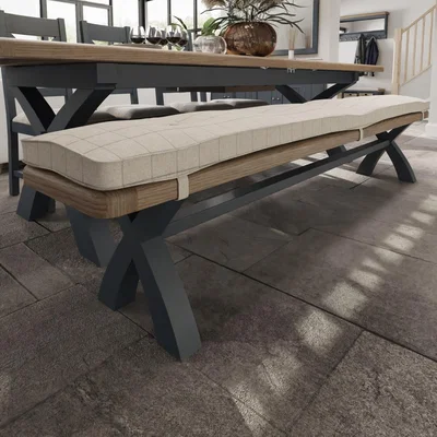 Chiltern Oak Furniture Wessex Smoked Oak Blue Painted 2.5m Cross Leg Bench