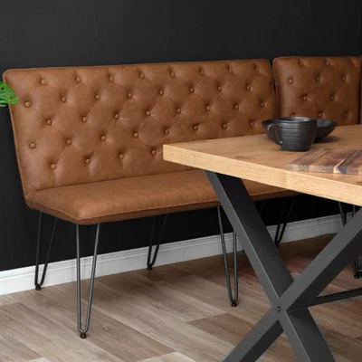 Chiltern Oak Furniture Industrial Tan 140cm Studded Back Bench