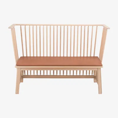 The Conran Shop 451 Two Seater Low Settle in Danish Oiled Oak with Leather Seat Pad