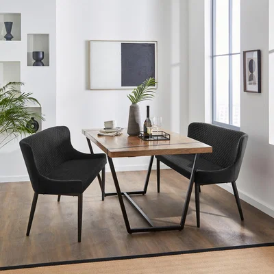 Dunelm Montreal 2 Seater Dining Bench, Velvet, 133cm Montreal Black