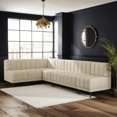 Dunelm Amali Boucle Left Hand Dining Bench White Sand Bundle