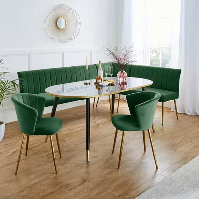Dunelm Kendall Corner Dining Bench, Velvet Bottle Green