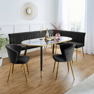 Dunelm Kendall Corner Dining Bench, Velvet Black