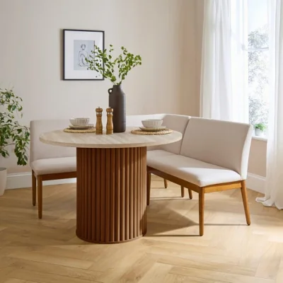 Dunelm Cassie Compact Corner Dining Bench, Natural Fabric