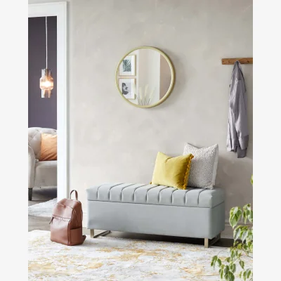 Danetti Amalfi Light Grey Velvet And Brushed Steel Ottoman Bench