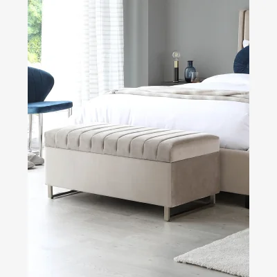 Danetti Amalfi Champagne Velvet And Brushed Steel Ottoman Storage Bench