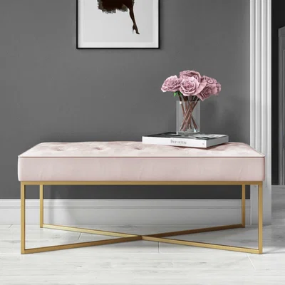 Furniture123 Pink Velvet Bedroom Bench with Gold Legs - Esme