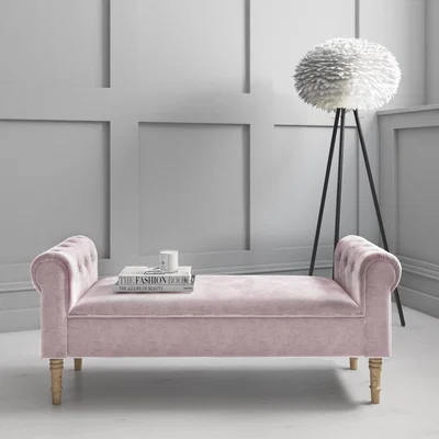 Furniture123 Safina End-of-Bed Bench in Pink Velvet with Chesterfield Armrests