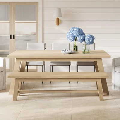 Furniture123 Large Oak Dining Bench - Seats 3 - Bourton